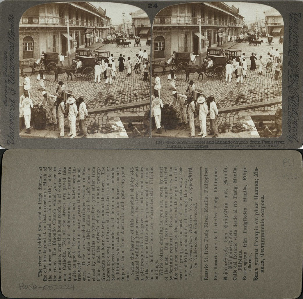 Rosario street and Binondo Church, from Pasig river, Manila, Philippines.